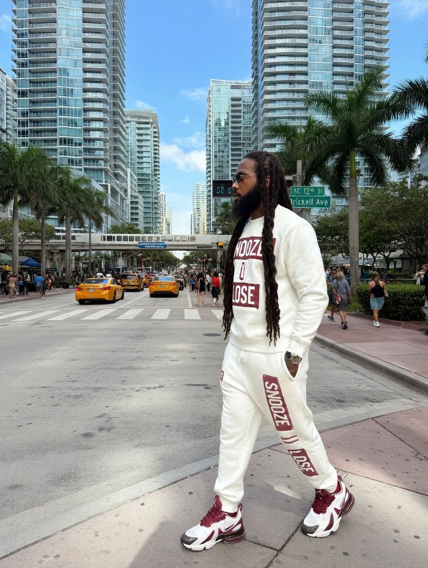 SUL Snooze U Lose sweatsuit on Brickell Avenue Miami